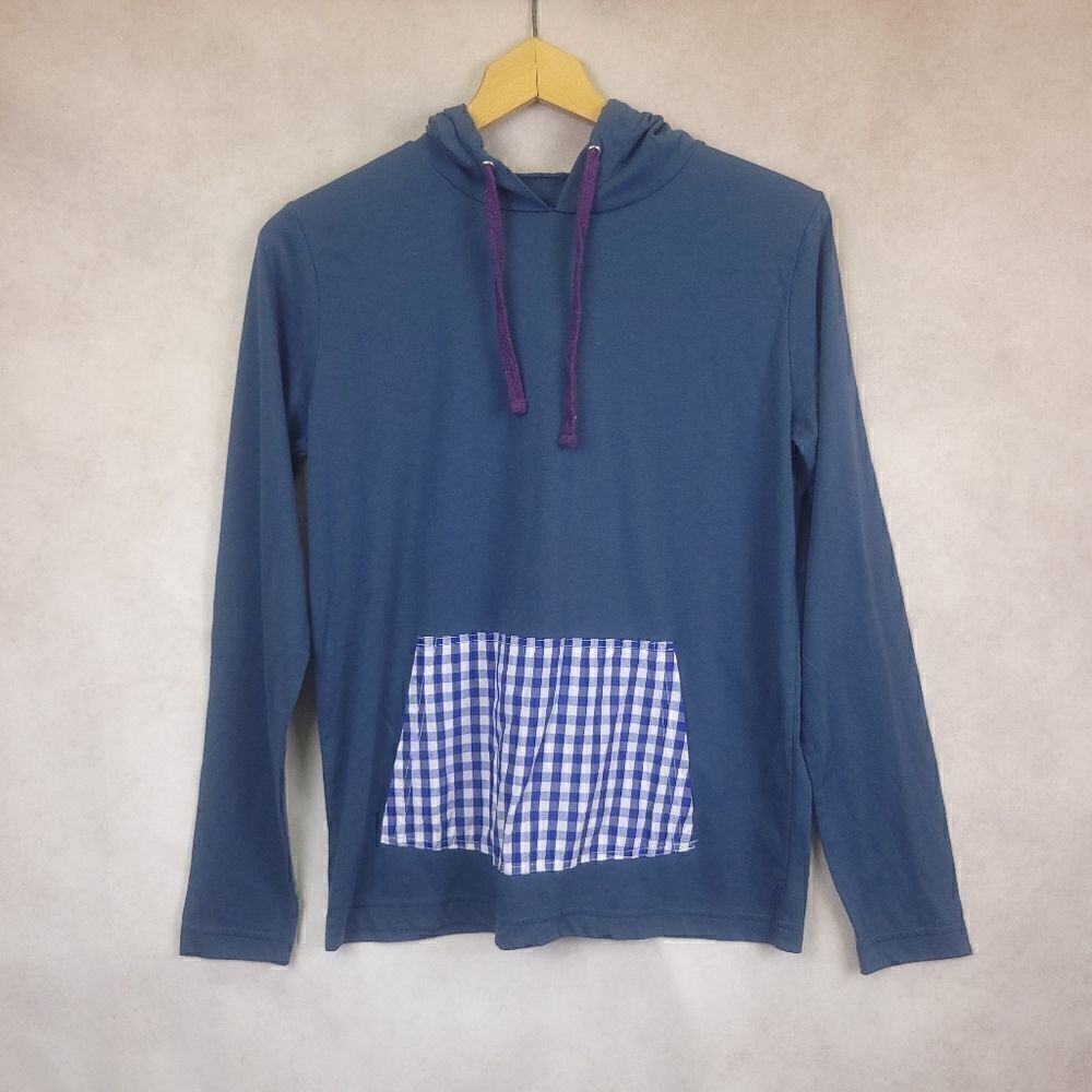 Filthy Etiquette Blue Hooded Long Sleeve Shirt Size Small